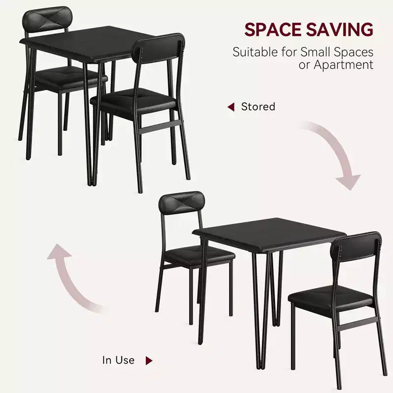 Whizmax Small Dining Table Set for 2, 3 Piece Kitchen Bar Dinette Square, with PU Upholstered Chairs