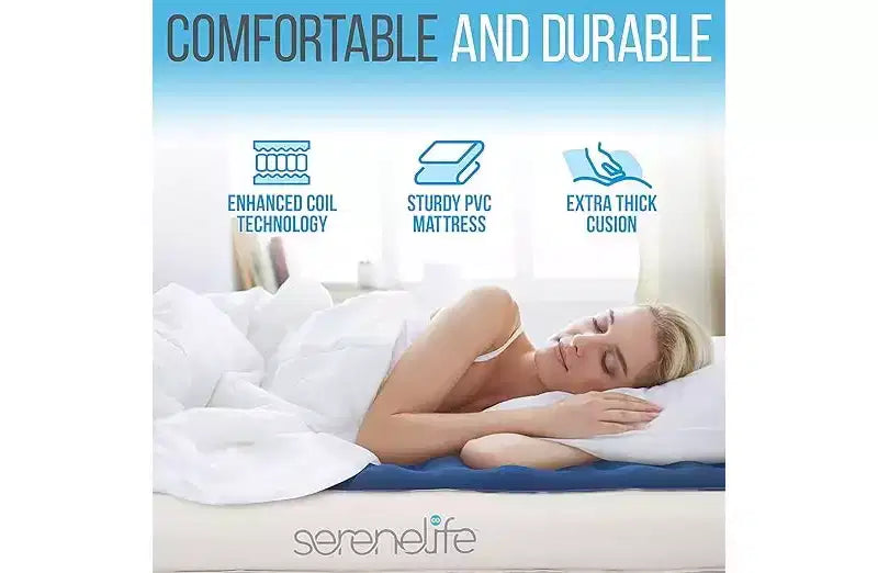SereneLife EZ Air Mattress with Frame & Rolling Case, Foldable Self-Inflating Air Bed with Built in Pump, Twin