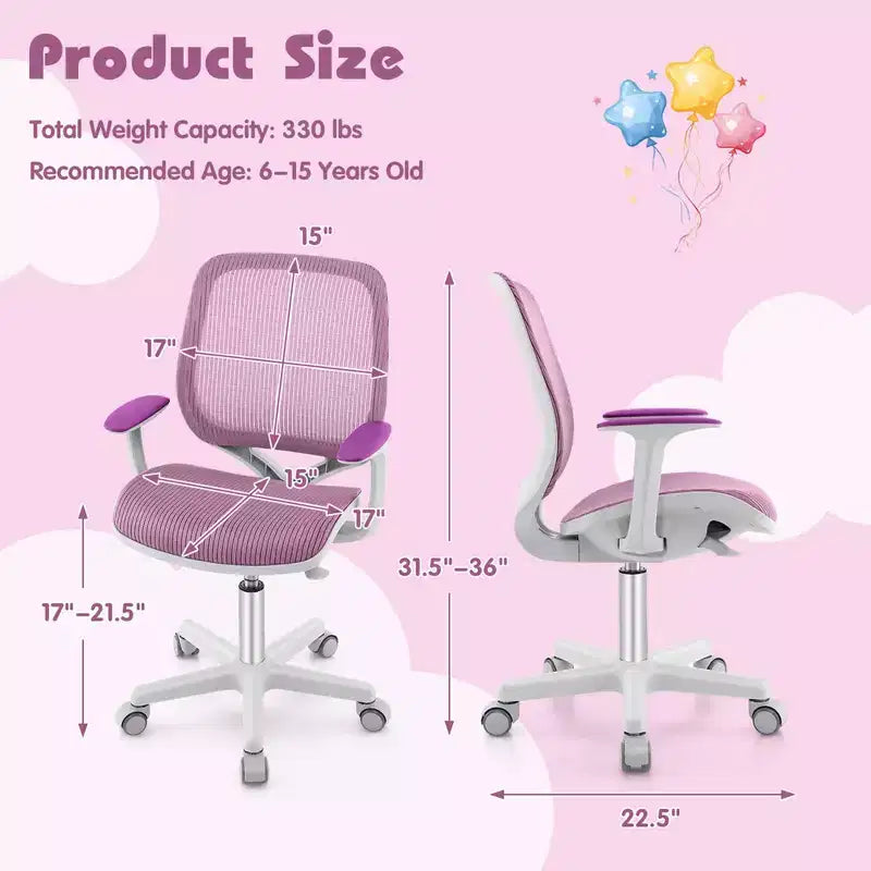 Costway Kids Desk Armchair Swivel Mesh Children Computer Chair with Adjustable Height Blue/Pink/Purple
