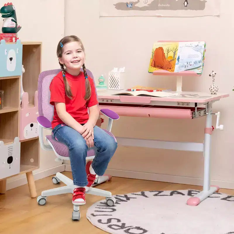 Costway Kids Desk Armchair Swivel Mesh Children Computer Chair with Adjustable Height Blue/Pink/Purple