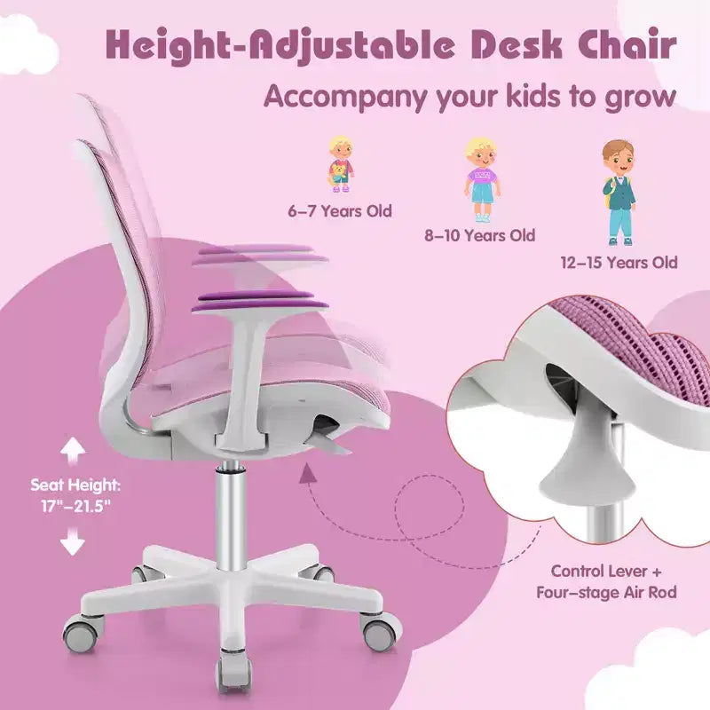 Costway Kids Desk Armchair Swivel Mesh Children Computer Chair with Adjustable Height Blue/Pink/Purple