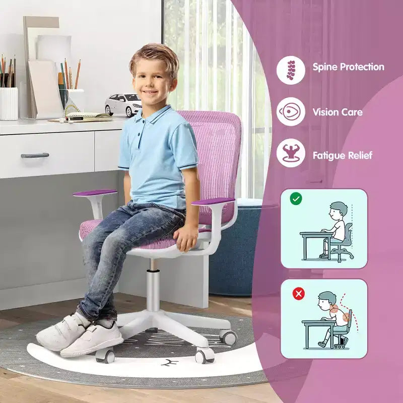 Costway Kids Desk Armchair Swivel Mesh Children Computer Chair with Adjustable Height Blue/Pink/Purple