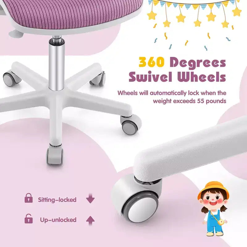 Costway Kids Desk Armchair Swivel Mesh Children Computer Chair with Adjustable Height Blue/Pink/Purple