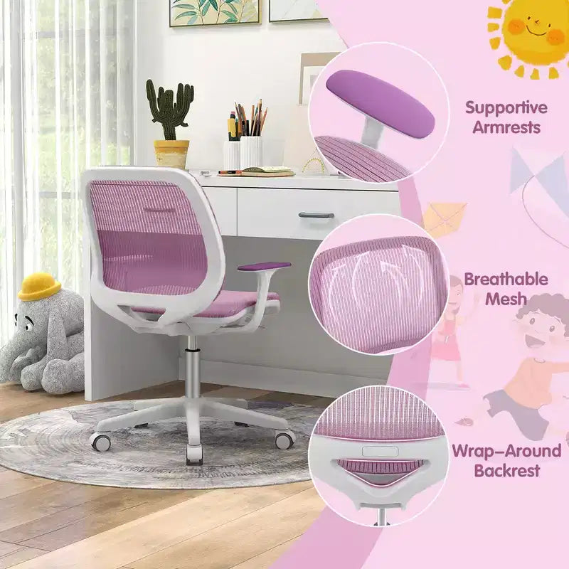 Costway Kids Desk Armchair Swivel Mesh Children Computer Chair with Adjustable Height Blue/Pink/Purple
