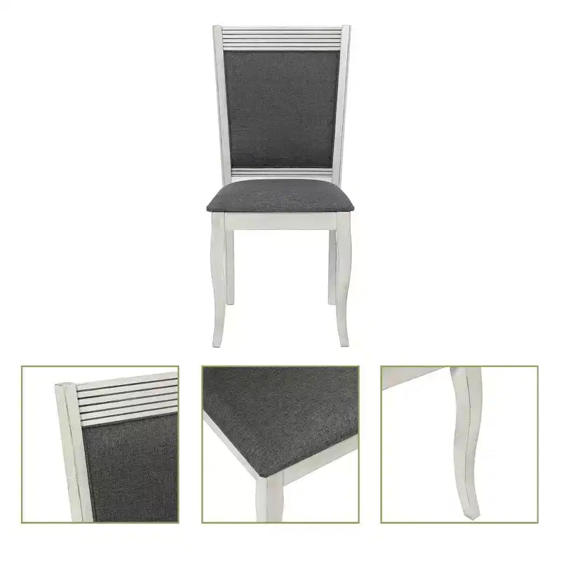 LuxenHome Set of 2 Distressed Off White Rubberwood and Gray Upholstered Dining Chair