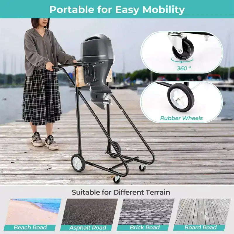 Costway Outboard Boat Motor Stand Heavy Duty Engine Carrier Cart Dolly with 4 Smooth Wheels