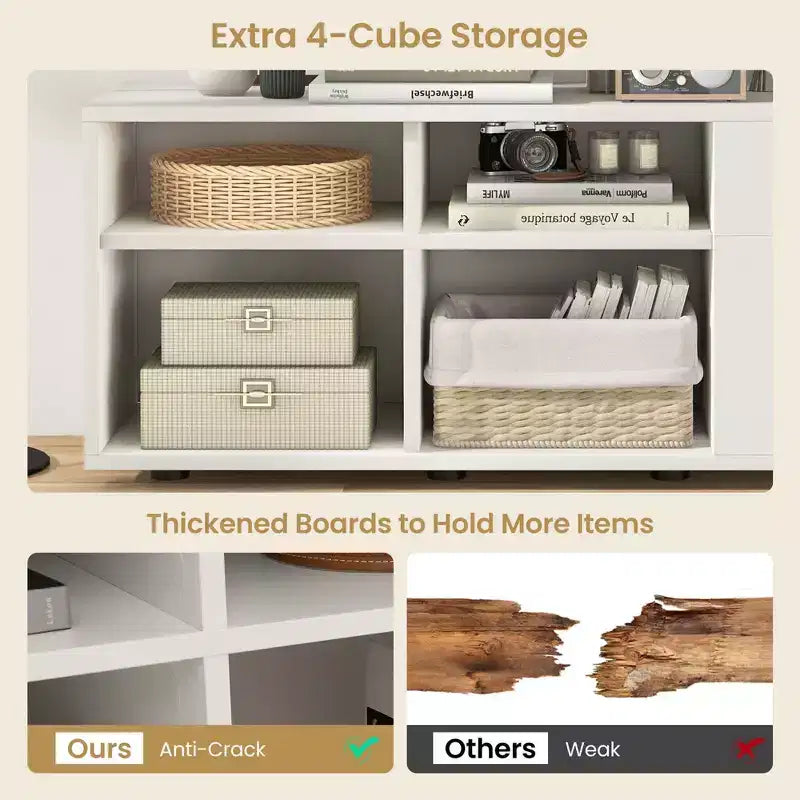 Costway Storage Cabinet with 2 Drawers 4 Cubes Adjustable Feet Floor Display Cabinet White