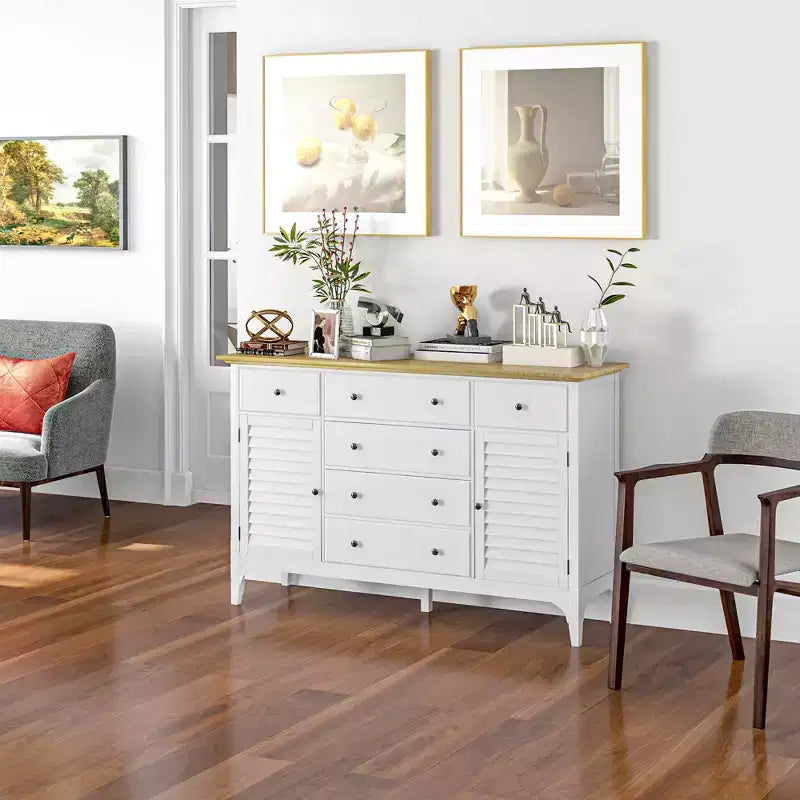 HOMCOM Modern Sideboard with Drawers, Buffet Cabinet with Storage Cabinets, Adjustable Shelves for Living Room, Kitchen