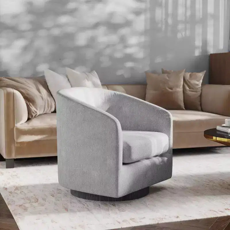 Emma and Oliver Upholstered Club Style Barrel Accent Chair with 360 Degree Swivel Vinyl Wrapped Base and Sloped Armrests