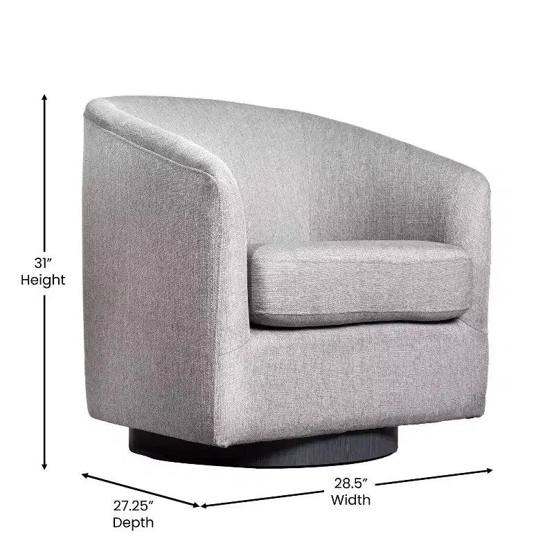 Emma and Oliver Upholstered Club Style Barrel Accent Chair with 360 Degree Swivel Vinyl Wrapped Base and Sloped Armrests