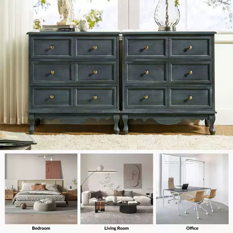 Set of 2 Galatea 32'' Traditional Solid Wood 3 - Drawer Accent Chest with Charging Station | HULALA HOME