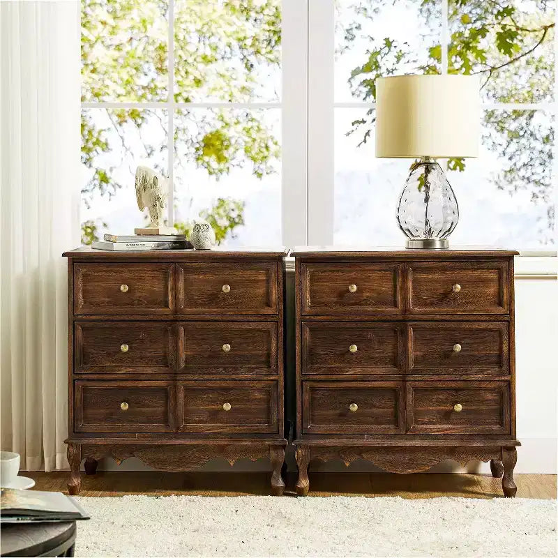 Set of 2 Galatea 32'' Traditional Solid Wood 3 - Drawer Accent Chest with Charging Station | HULALA HOME