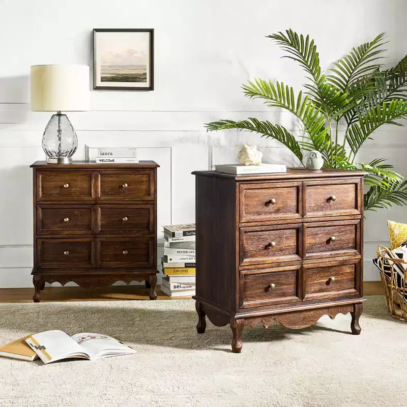 Set of 2 Galatea 32'' Traditional Solid Wood 3 - Drawer Accent Chest with Charging Station | HULALA HOME