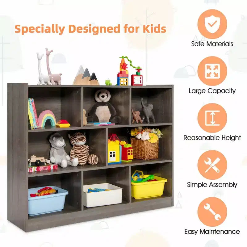 Costway 3-tier Open Bookcase 8-Cube Bookshelf Storage Display Cabinet French Oak Gray/White/Yellow/Natural/Blue/Green