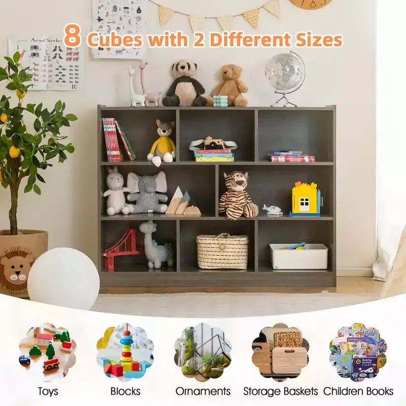 Costway 3-tier Open Bookcase 8-Cube Bookshelf Storage Display Cabinet French Oak Gray/White/Yellow/Natural/Blue/Green