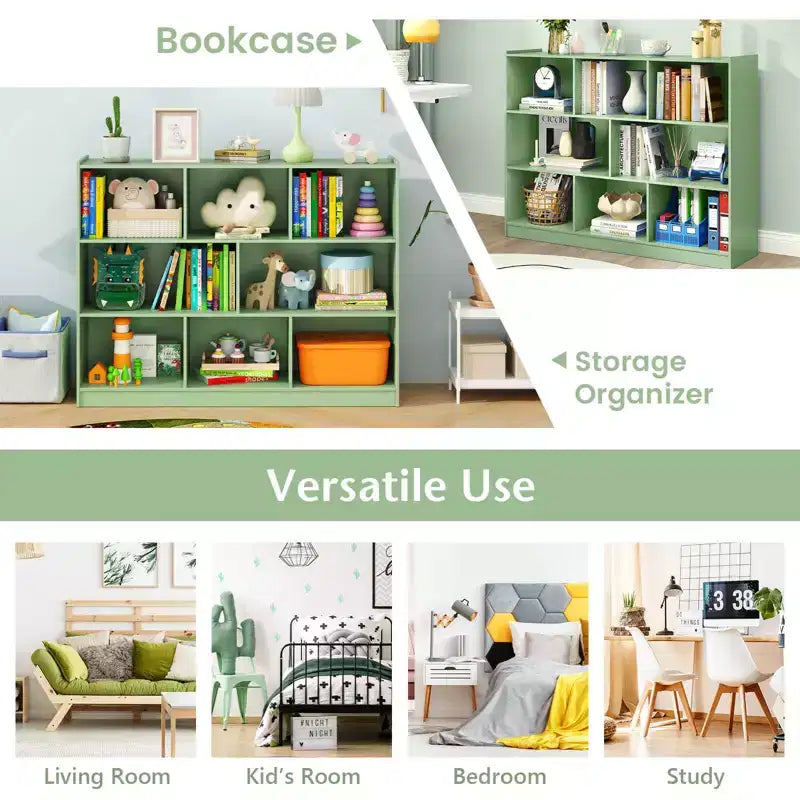 Costway 3-tier Open Bookcase 8-Cube Bookshelf Storage Display Cabinet French Oak Gray/White/Yellow/Natural/Blue/Green