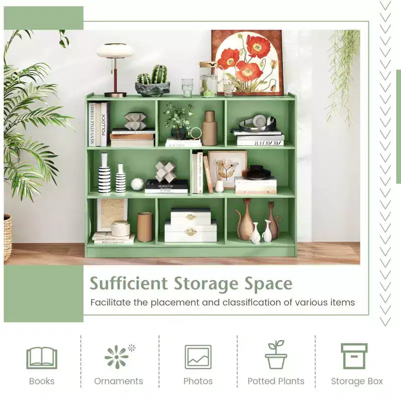 Costway 3-tier Open Bookcase 8-Cube Bookshelf Storage Display Cabinet French Oak Gray/White/Yellow/Natural/Blue/Green
