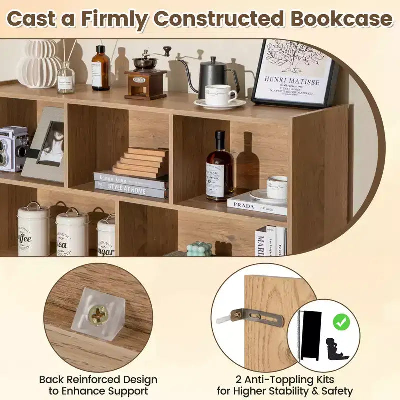 Costway 3-tier Open Bookcase 8-Cube Bookshelf Storage Display Cabinet French Oak Gray/White/Yellow/Natural/Blue/Green