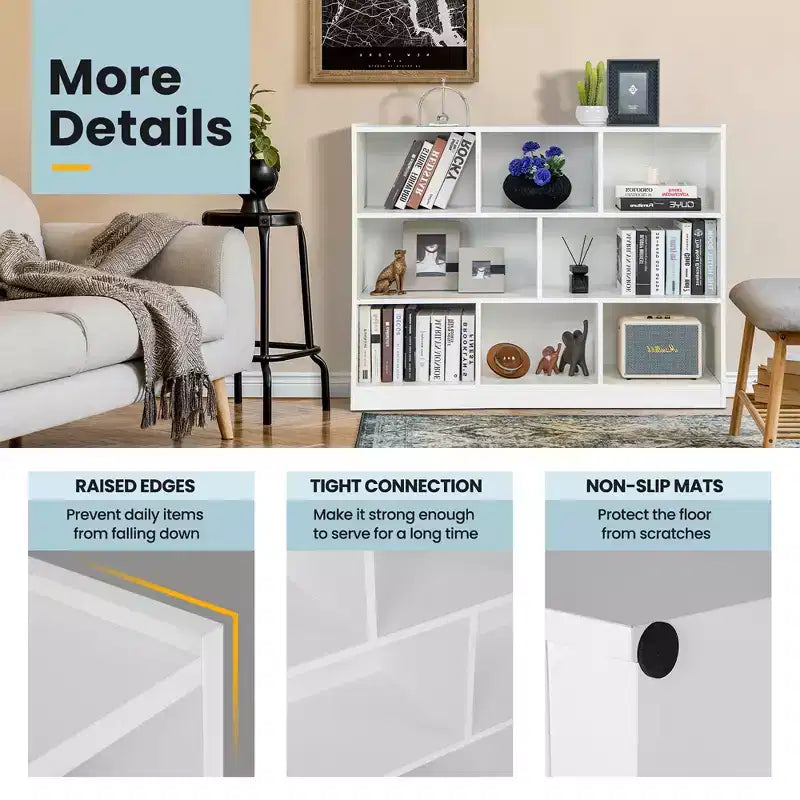 Costway 3-tier Open Bookcase 8-Cube Bookshelf Storage Display Cabinet French Oak Gray/White/Yellow/Natural/Blue/Green