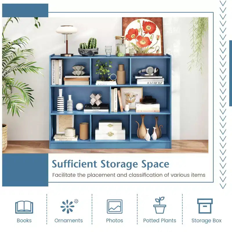 Costway 3-tier Open Bookcase 8-Cube Bookshelf Storage Display Cabinet French Oak Gray/White/Yellow/Natural/Blue/Green