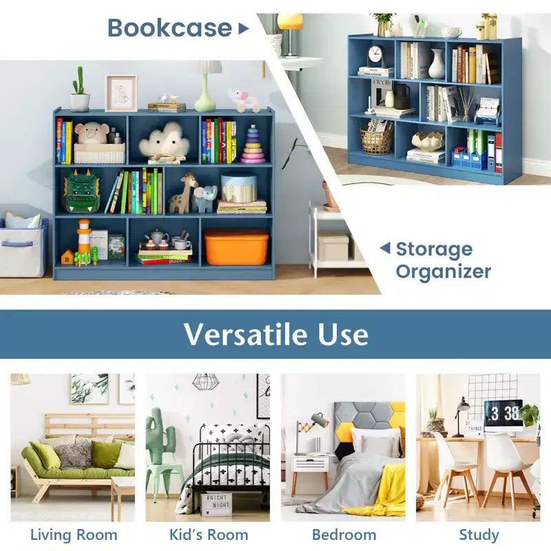 Costway 3-tier Open Bookcase 8-Cube Bookshelf Storage Display Cabinet French Oak Gray/White/Yellow/Natural/Blue/Green