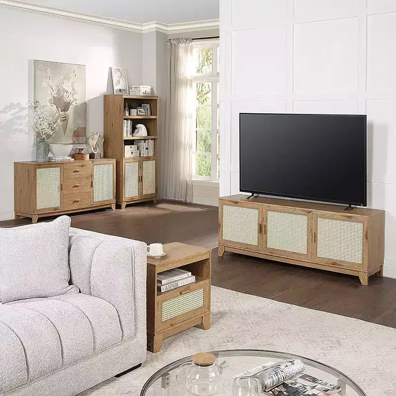 Sheridan Modern 6 Shelf Cane TV Stand for TVs up to 55" - Manhattan Comfort