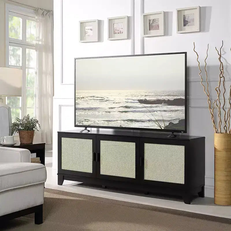 Sheridan Modern 6 Shelf Cane TV Stand for TVs up to 55" - Manhattan Comfort