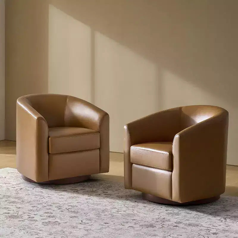 Set of 2 Jessie 30.5 Wide Modern Swivel Barrel Faux Leather Chair with Solid Wood Base|ART OF LIVING DESIGNS
