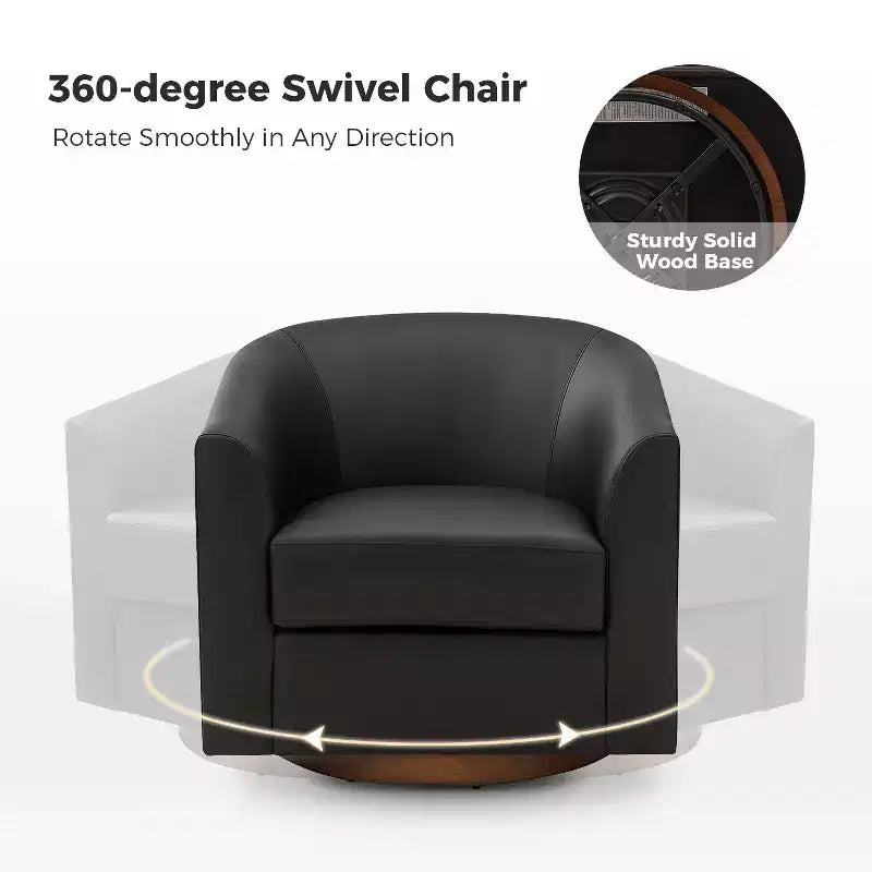 Set of 2 Jessie 30.5 Wide Modern Swivel Barrel Faux Leather Chair with Solid Wood Base|ART OF LIVING DESIGNS