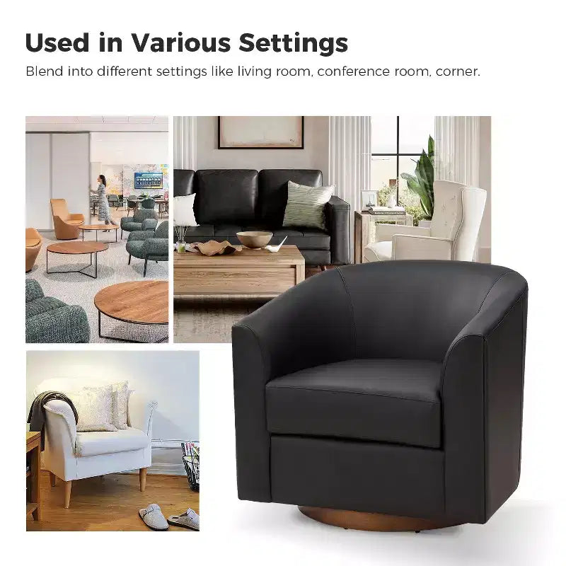 Set of 2 Jessie 30.5 Wide Modern Swivel Barrel Faux Leather Chair with Solid Wood Base|ART OF LIVING DESIGNS
