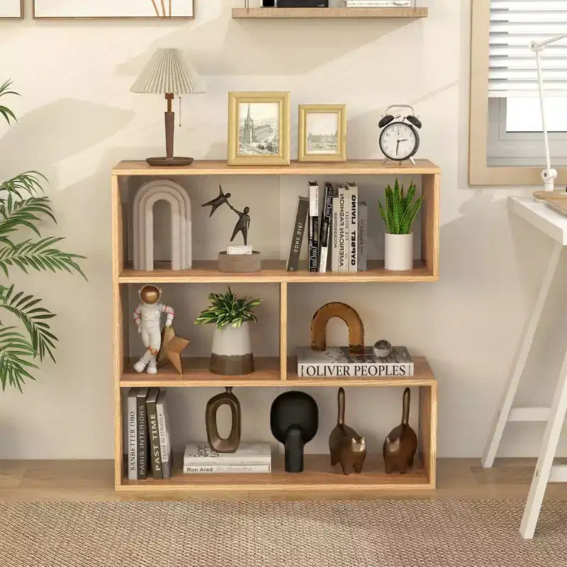 Costway 3-Shelf Concave/Convex Bookshelf Room Organizer with Anti-Toppling Device Freestanding