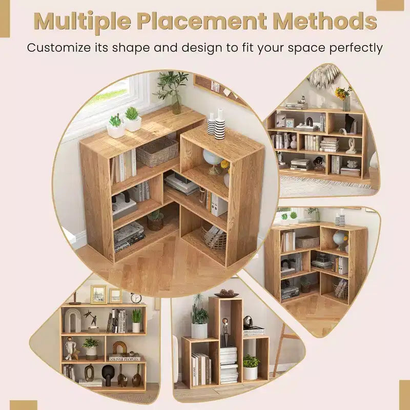 Costway 3-Shelf Concave/Convex Bookshelf Room Organizer with Anti-Toppling Device Freestanding