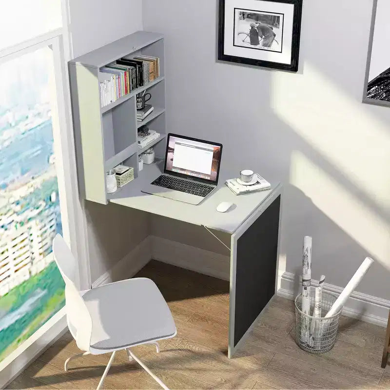 Costway Wall Mounted Table Fold Out Convertible Desk with A Blackboard/Chalkboard Black\Brown\White\Grey