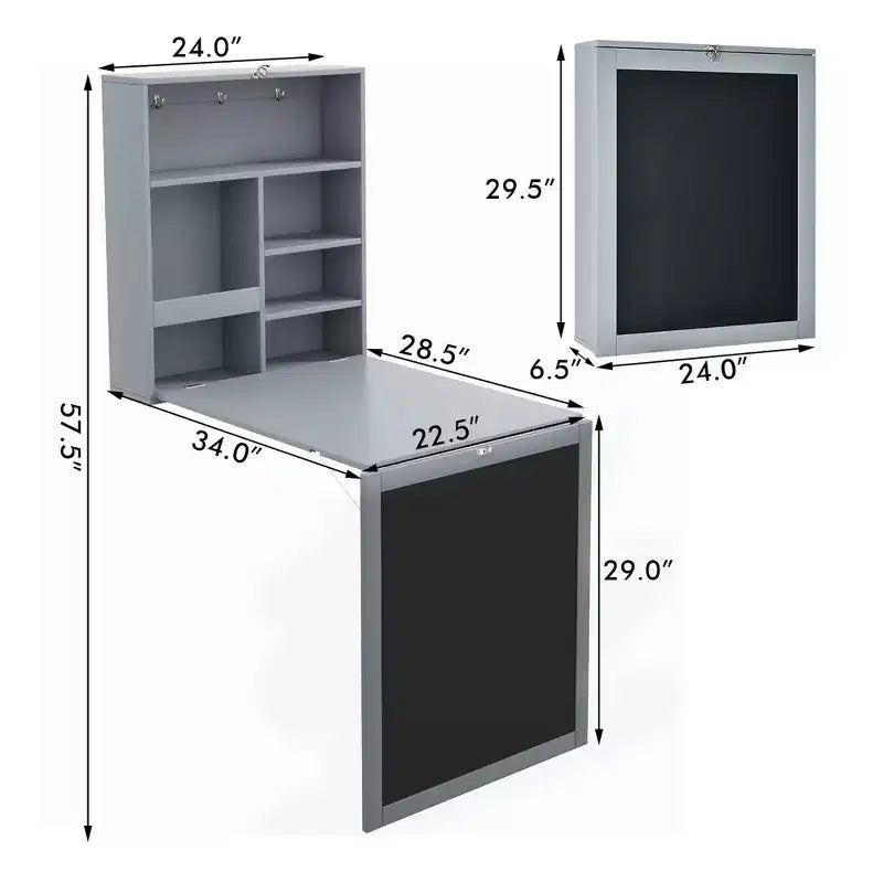 Costway Wall Mounted Table Fold Out Convertible Desk with A Blackboard/Chalkboard Black\Brown\White\Grey