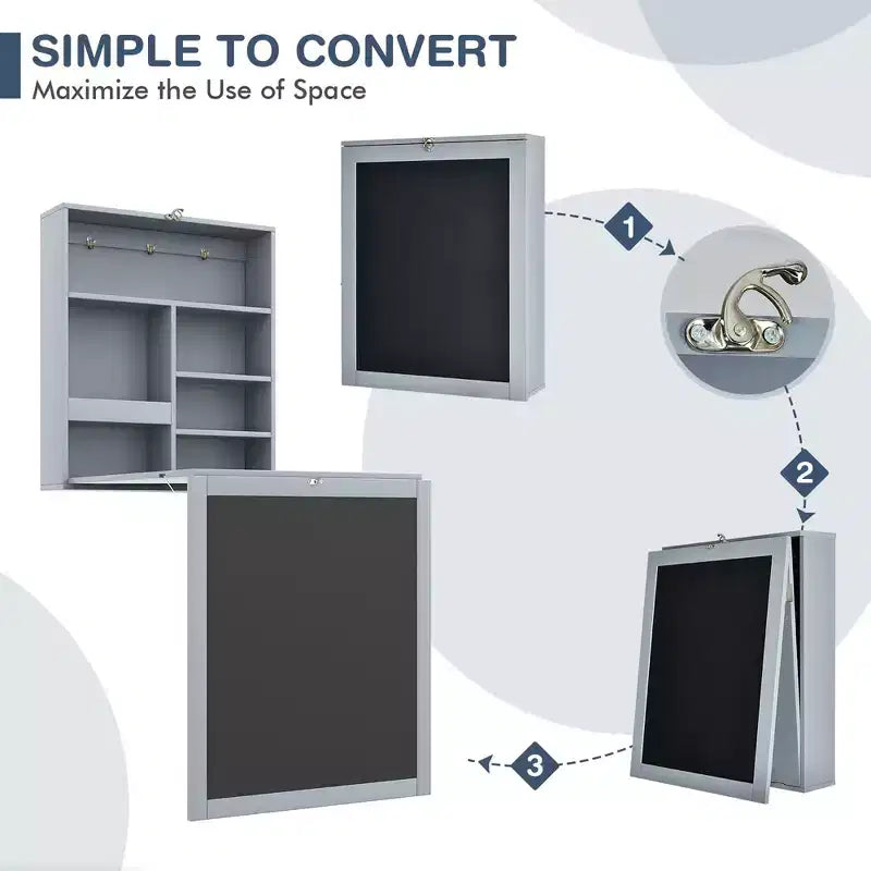 Costway Wall Mounted Table Fold Out Convertible Desk with A Blackboard/Chalkboard Black\Brown\White\Grey