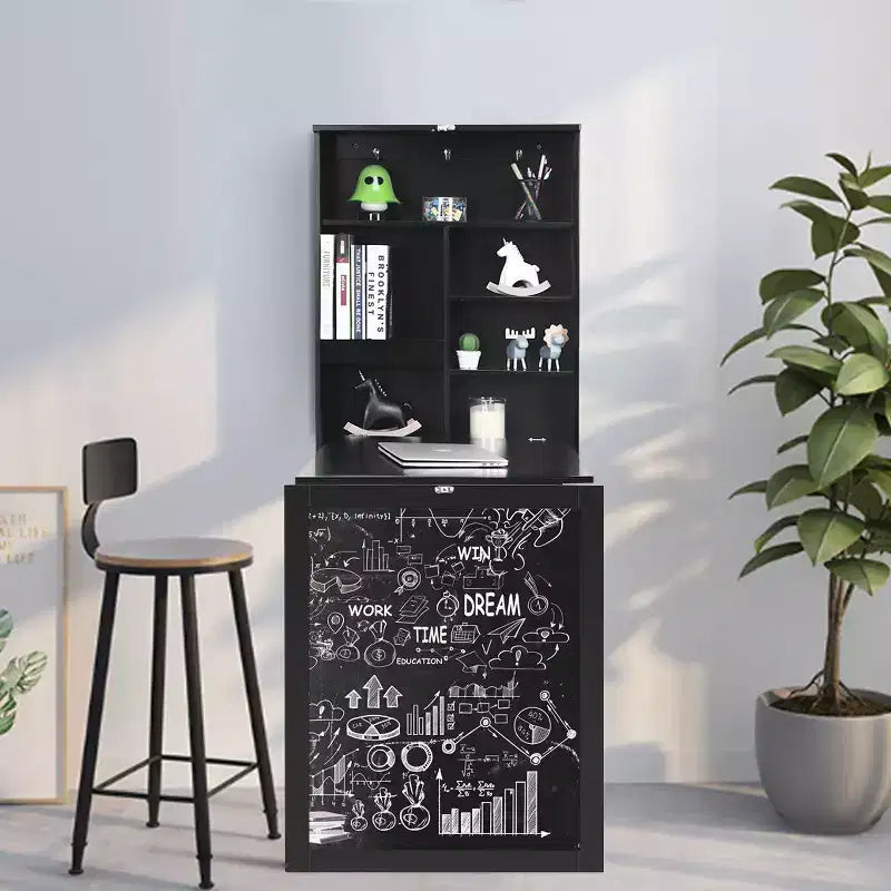 Costway Wall Mounted Table Fold Out Convertible Desk with A Blackboard/Chalkboard Black\Brown\White\Grey