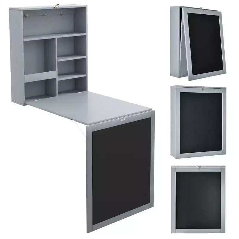 Costway Wall Mounted Table Fold Out Convertible Desk with A Blackboard/Chalkboard Black\Brown\White\Grey