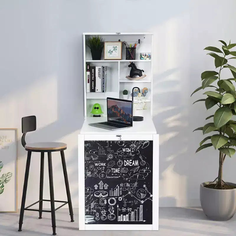 Costway Wall Mounted Table Fold Out Convertible Desk with A Blackboard/Chalkboard Black\Brown\White\Grey