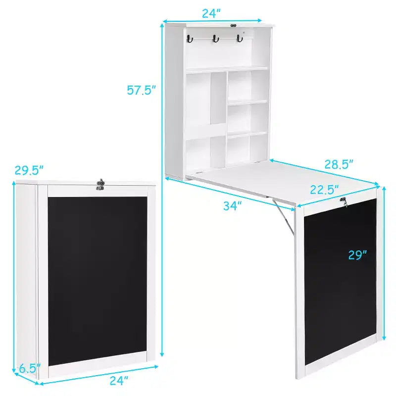Costway Wall Mounted Table Fold Out Convertible Desk with A Blackboard/Chalkboard Black\Brown\White\Grey