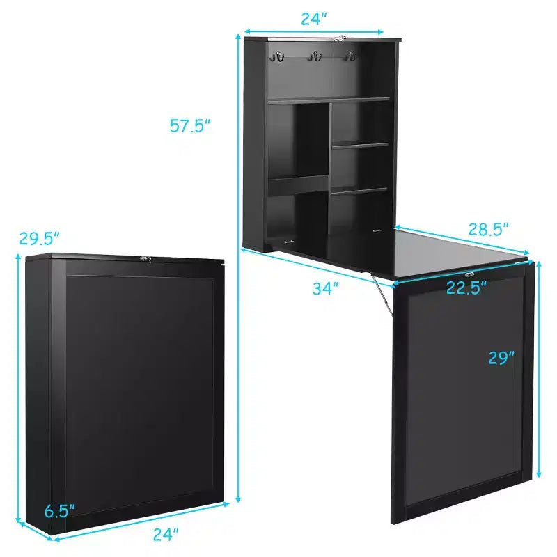 Costway Wall Mounted Table Fold Out Convertible Desk with A Blackboard/Chalkboard Black\Brown\White\Grey
