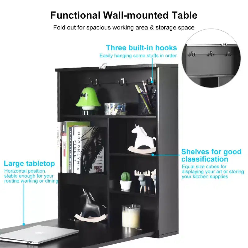 Costway Wall Mounted Table Fold Out Convertible Desk with A Blackboard/Chalkboard Black\Brown\White\Grey