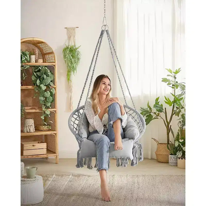 SONGMICS Hanging Chair, Hammock Chair with Large, Thick Cushion, Boho Swing Chair