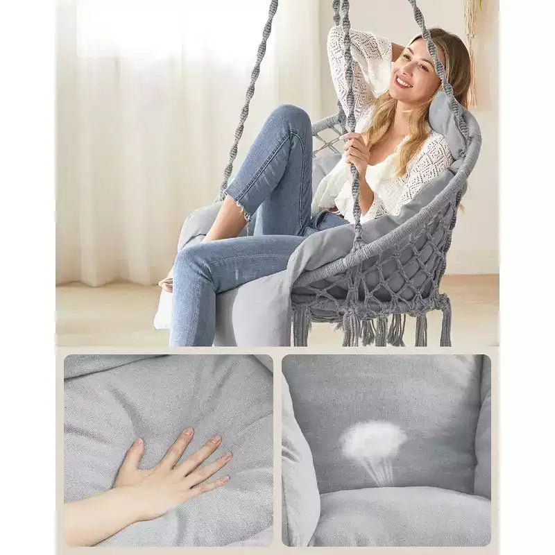SONGMICS Hanging Chair, Hammock Chair with Large, Thick Cushion, Boho Swing Chair