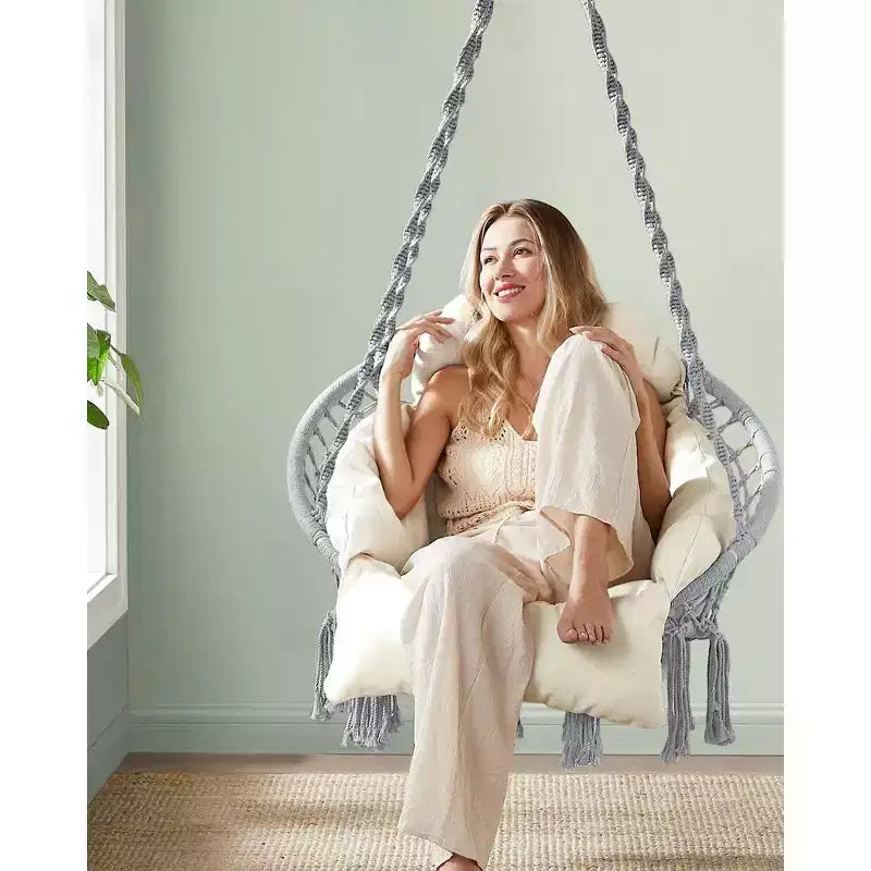 SONGMICS Hanging Chair, Hammock Chair with Large, Thick Cushion, Boho Swing Chair