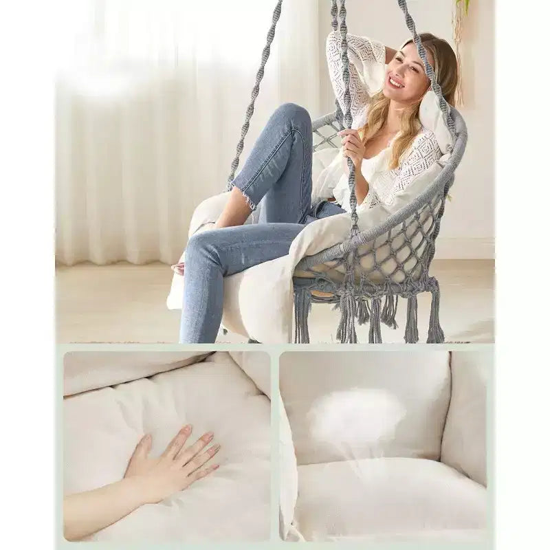 SONGMICS Hanging Chair, Hammock Chair with Large, Thick Cushion, Boho Swing Chair