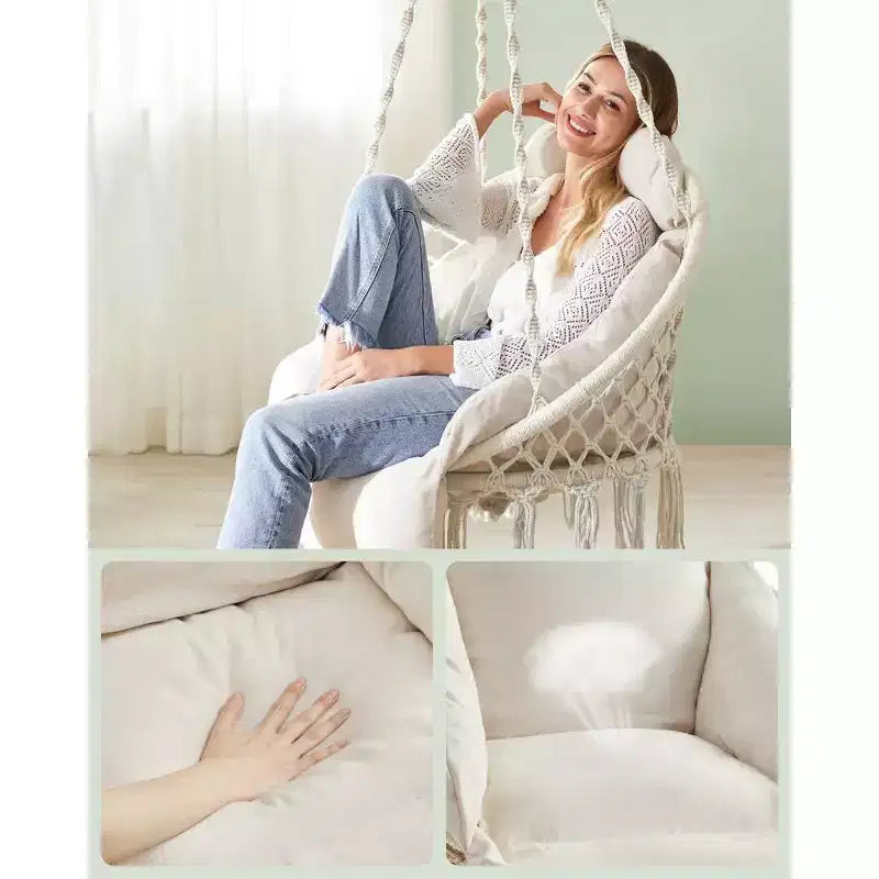 SONGMICS Hanging Chair, Hammock Chair with Large, Thick Cushion, Boho Swing Chair