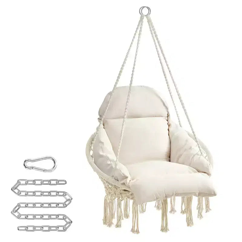 SONGMICS Hanging Chair, Hammock Chair with Large, Thick Cushion, Boho Swing Chair