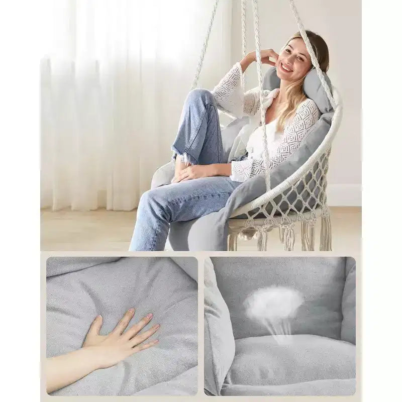 SONGMICS Hanging Chair, Hammock Chair with Large, Thick Cushion, Boho Swing Chair