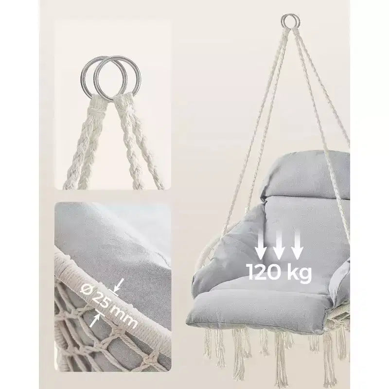 SONGMICS Hanging Chair, Hammock Chair with Large, Thick Cushion, Boho Swing Chair