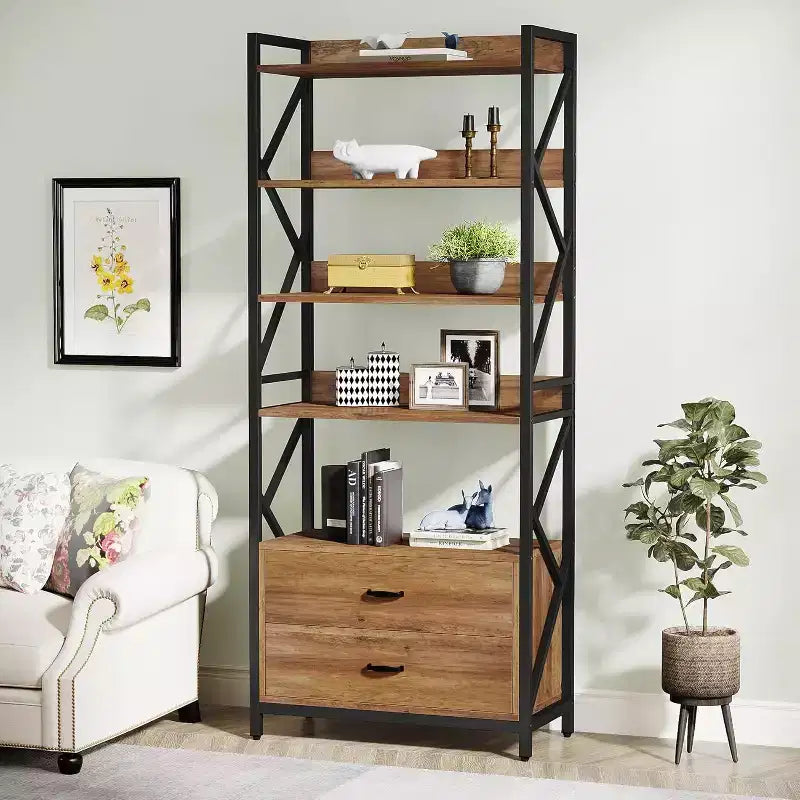 Lantine 70.8 2 Drawers 5 Shelf Open Bookcase